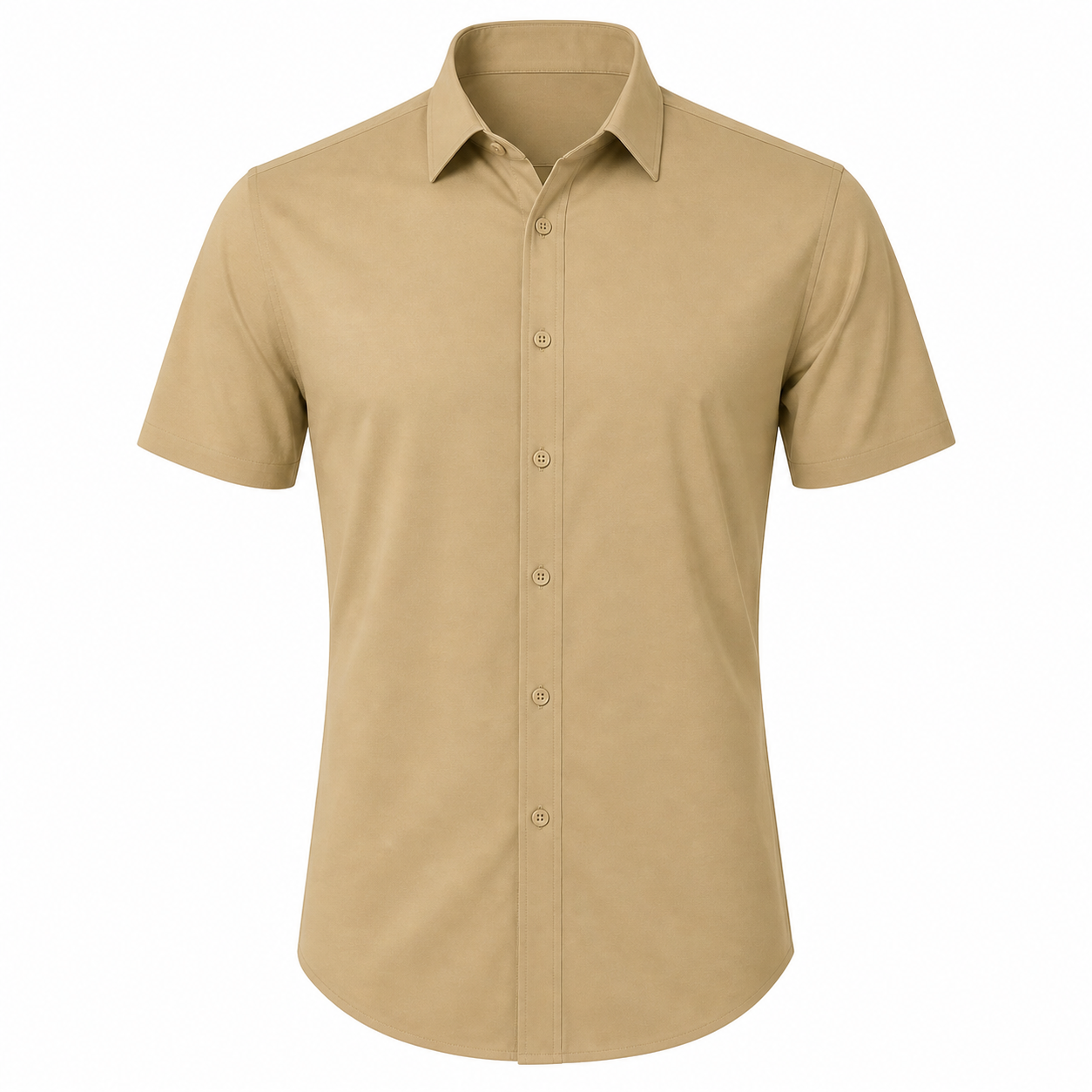 Sand khaki men's short sleeve button shirt front view
