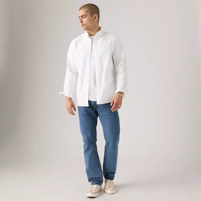 Loose straight denim jeans front fit view