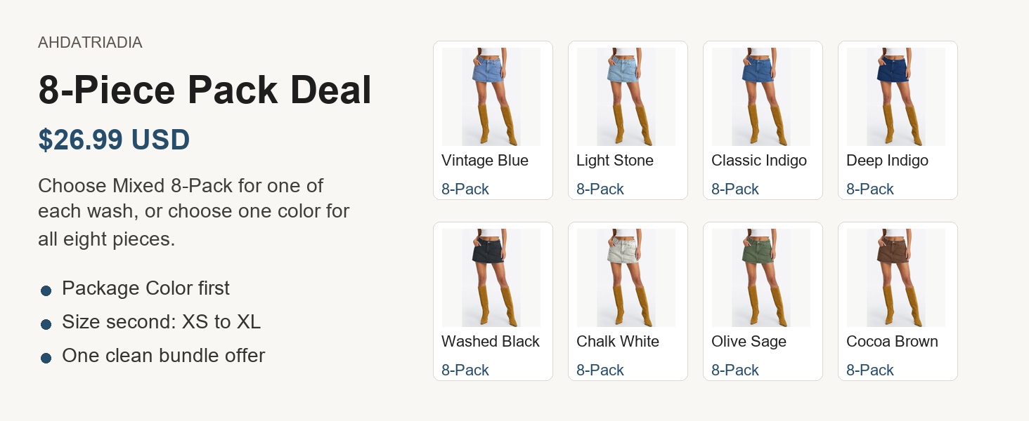 AHDATRIADIA denim skort 8-pack package choice guide