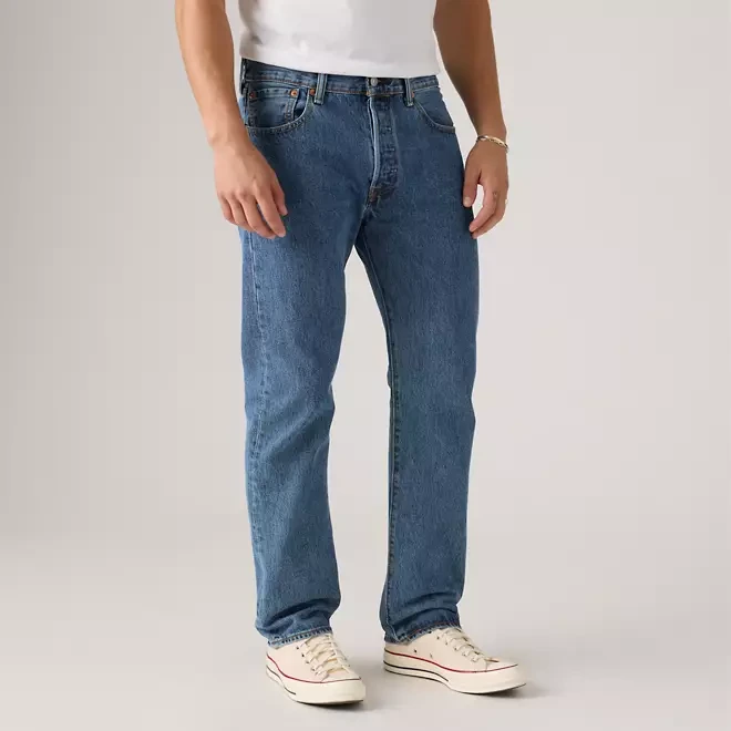 Loose straight denim jeans waist and leg fit close view