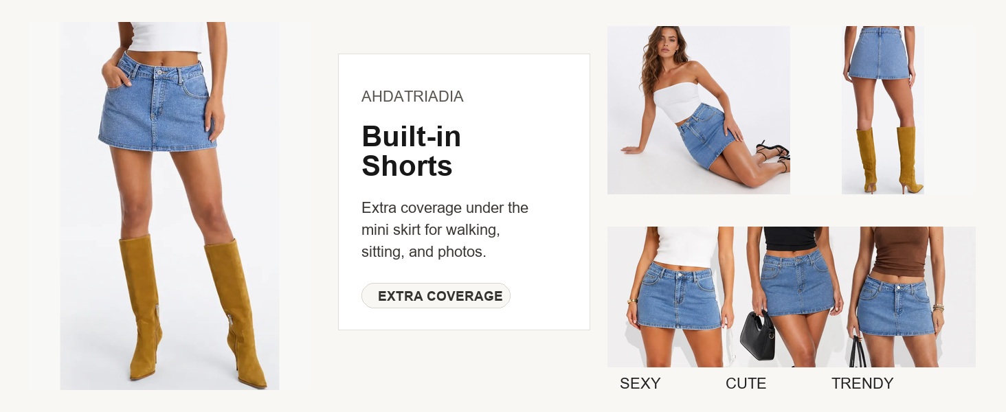 Denim skort with built-in shorts confidence section