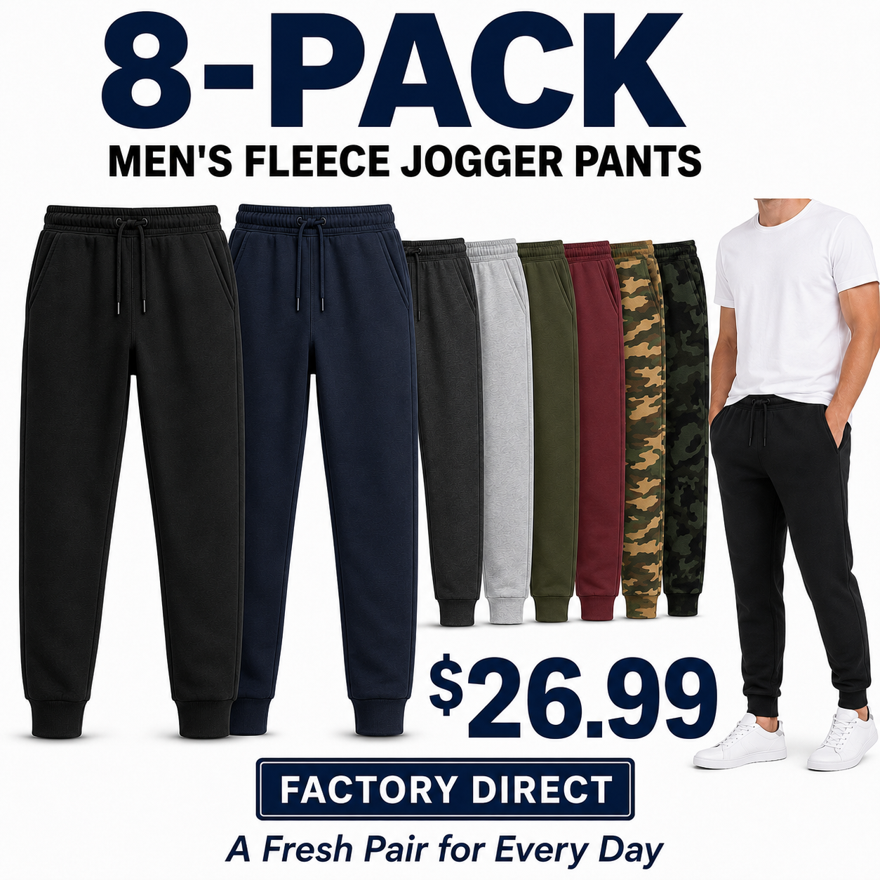Men's Fleece Jogger Sweatpants 8-Pack
