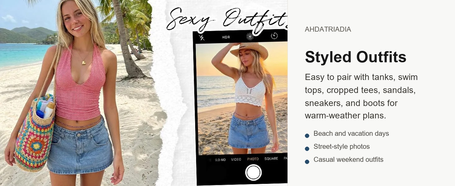 Styled outfit ideas for the denim skort section