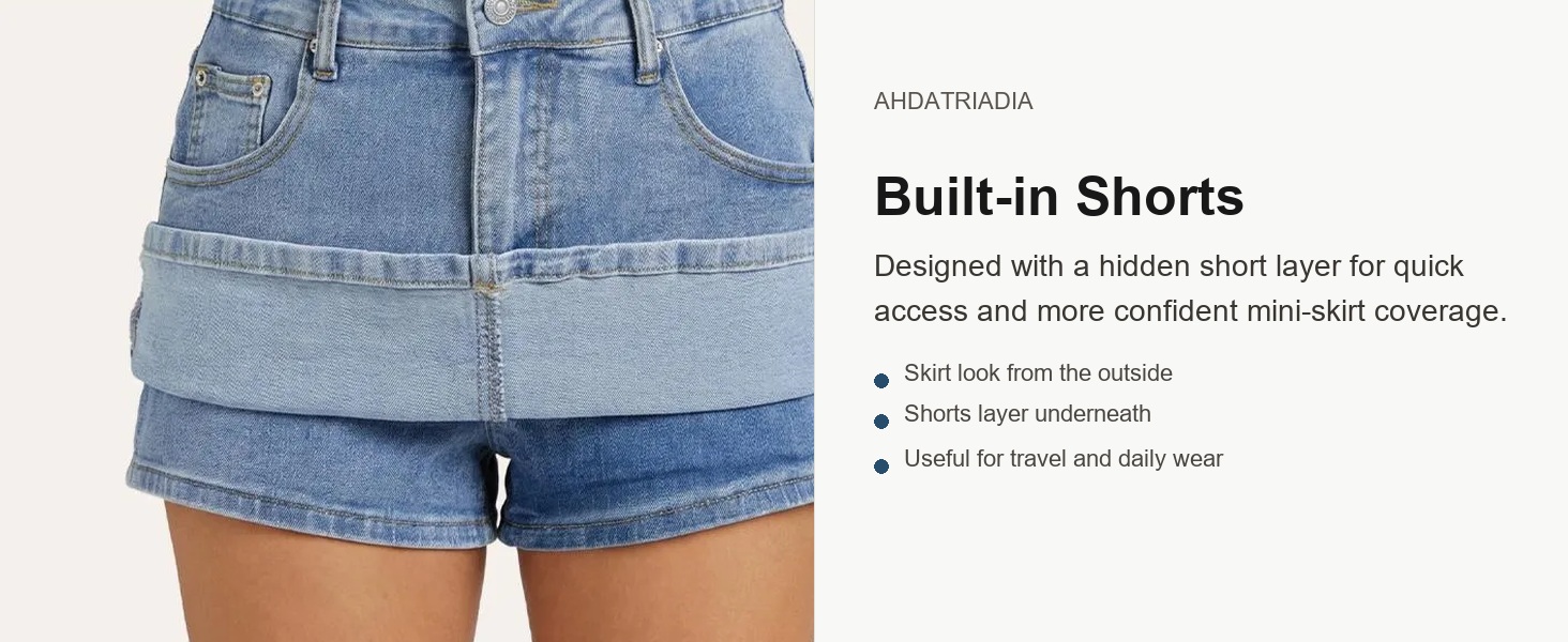 Built-in shorts denim skort section