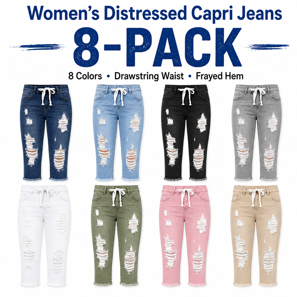 Women's Distressed Capri Jeans 8-Pack