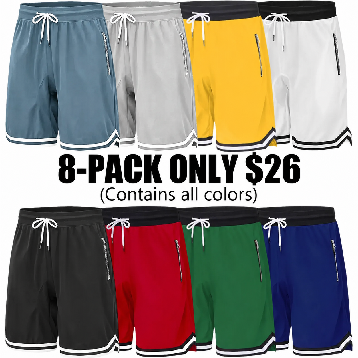 Men’s casual athletic shorts with zippered pockets