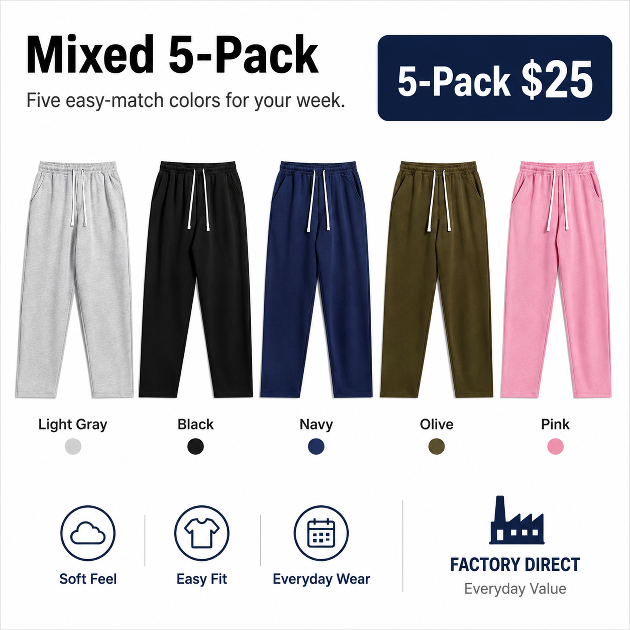 Men's Fleece Casual Sweatpants 5-Pack