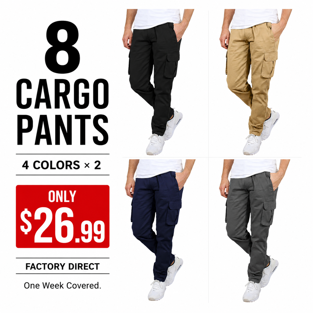 Men's Straight-Leg Cargo Work Pants 8-Pack