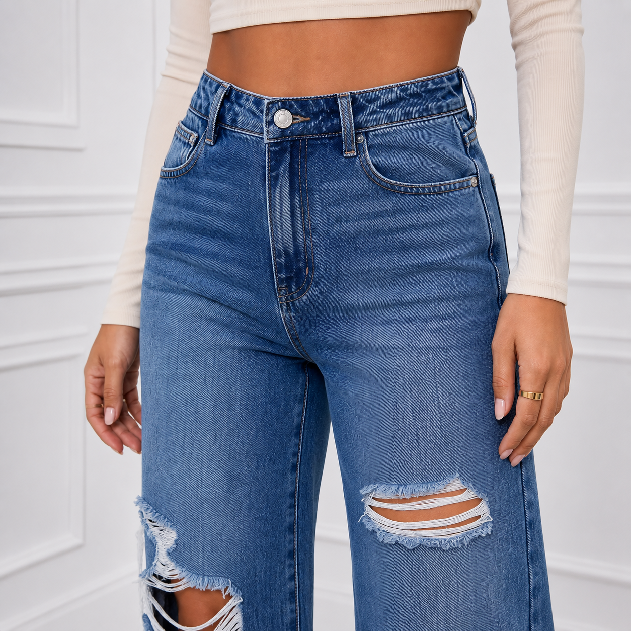 Women's High Rise Ripped Wide Leg Jeans 4-Pack & 8-Pack