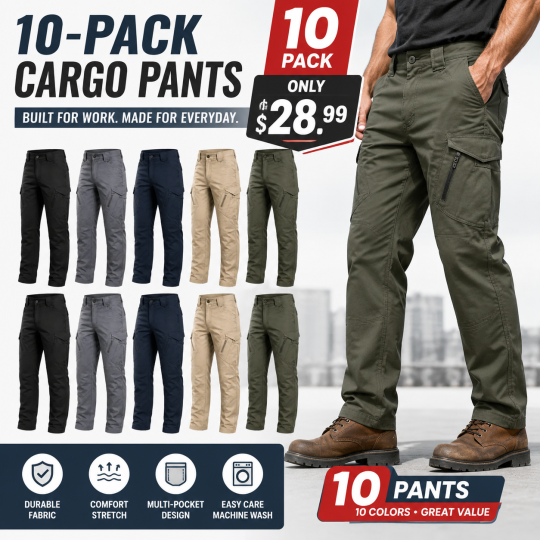 Men's Waterproof Tactical Cargo Pants 5-Pack and 10-Pack