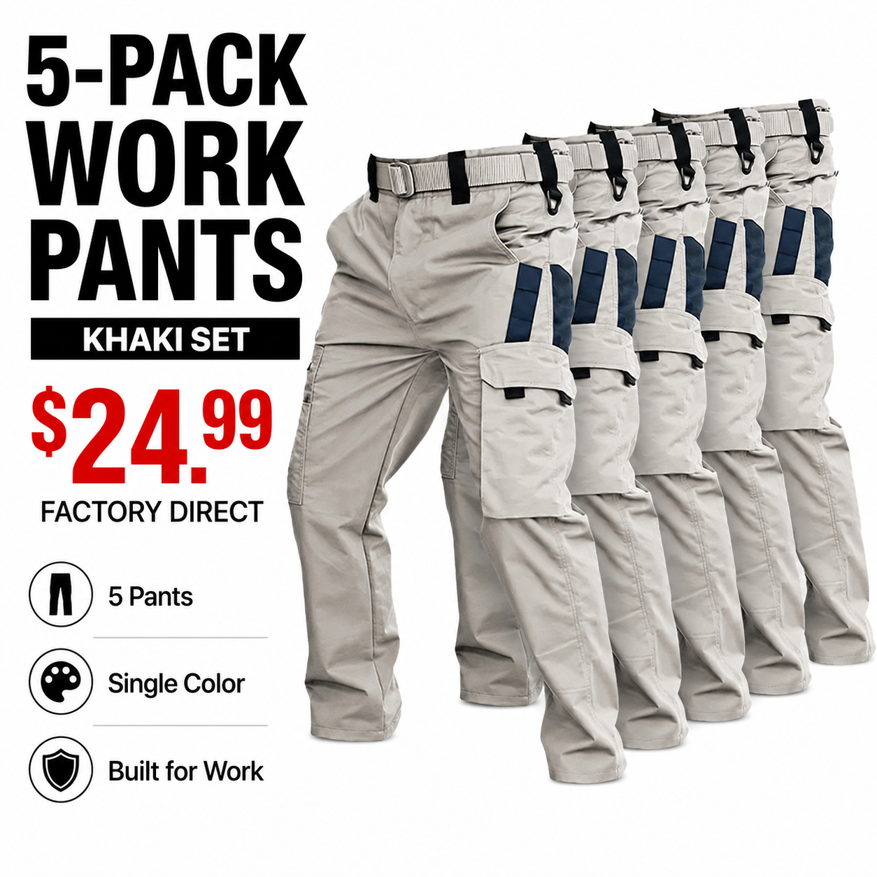 Men's Multi-Pocket Work Pants 5-Pack