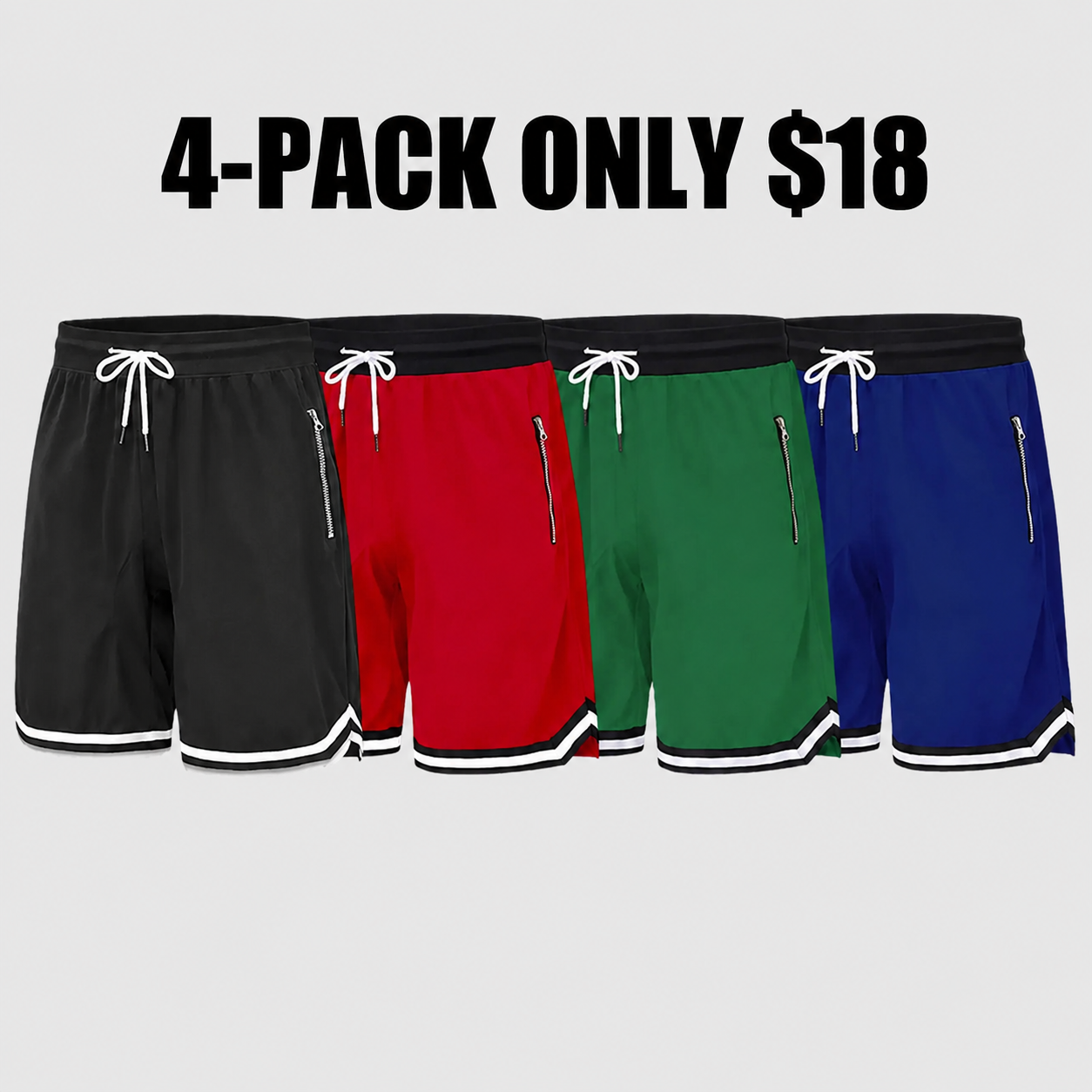 Men’s casual athletic shorts with zippered pockets