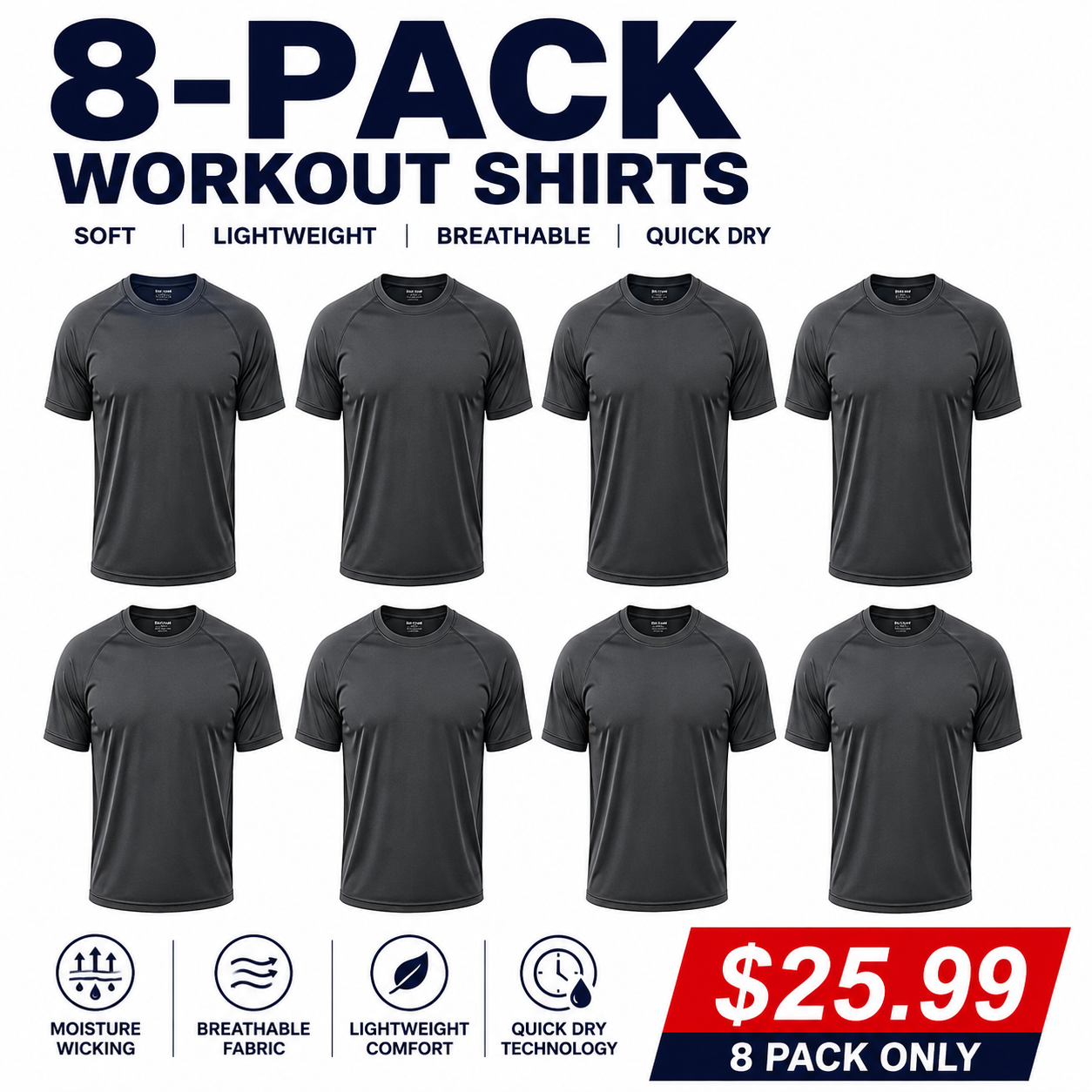 Men's 8-Pack Workout Shirts