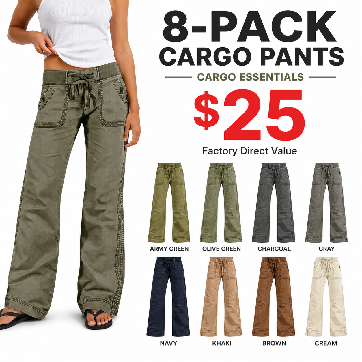 Women's High-Stretch Mid-Rise Straight Pants 8-Pack