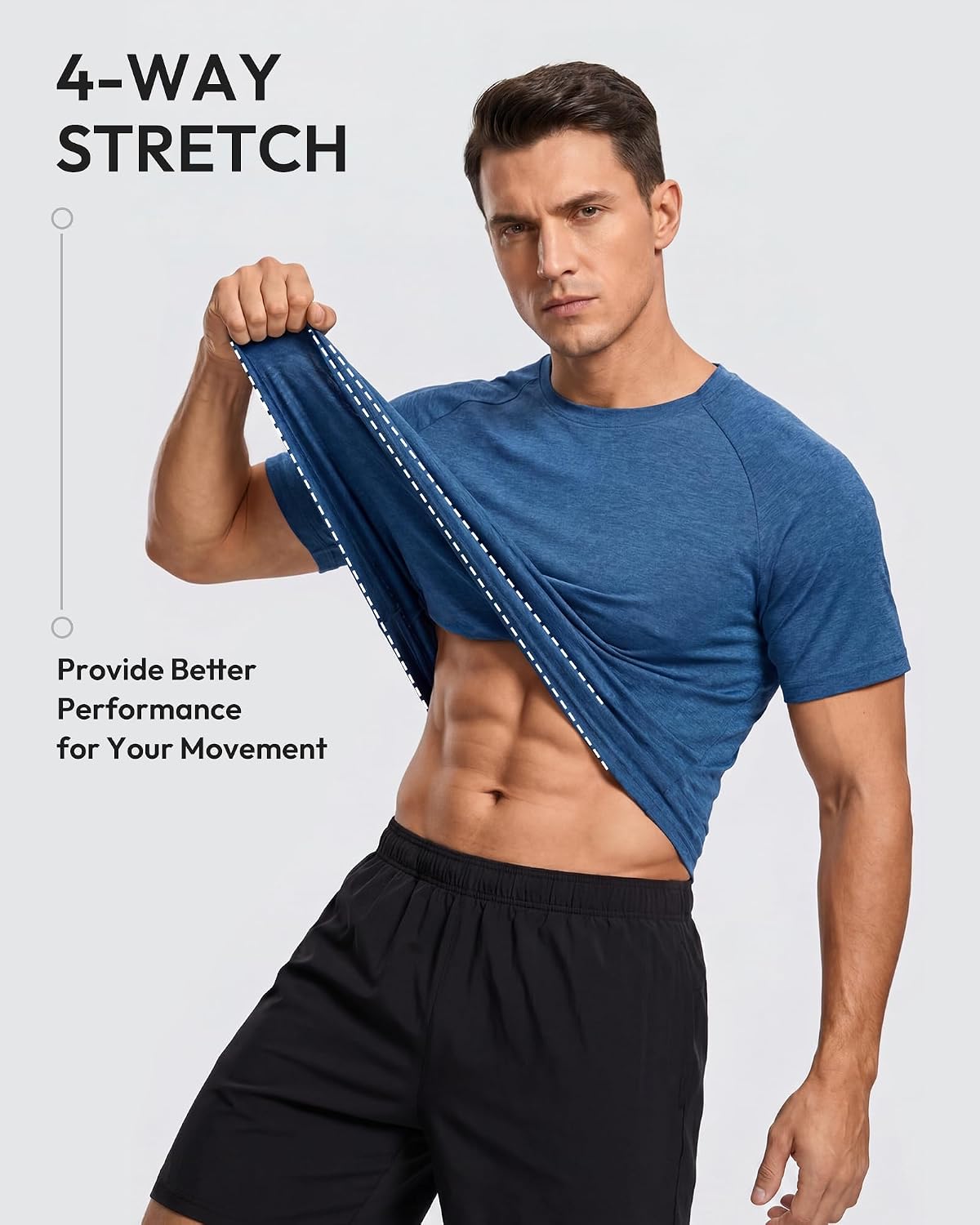 Four-way stretch men athletic T-shirt in motion