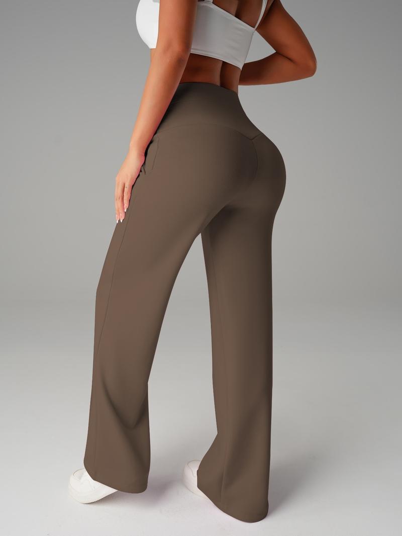 Women's Plain Loose Straight Leg Pants, Wide Leg High Waist Sporty Casual Sweatpants with Pockets, Sports Bottoms, Comfortable Daily Wear [Fits Small - Size Up Recommended]