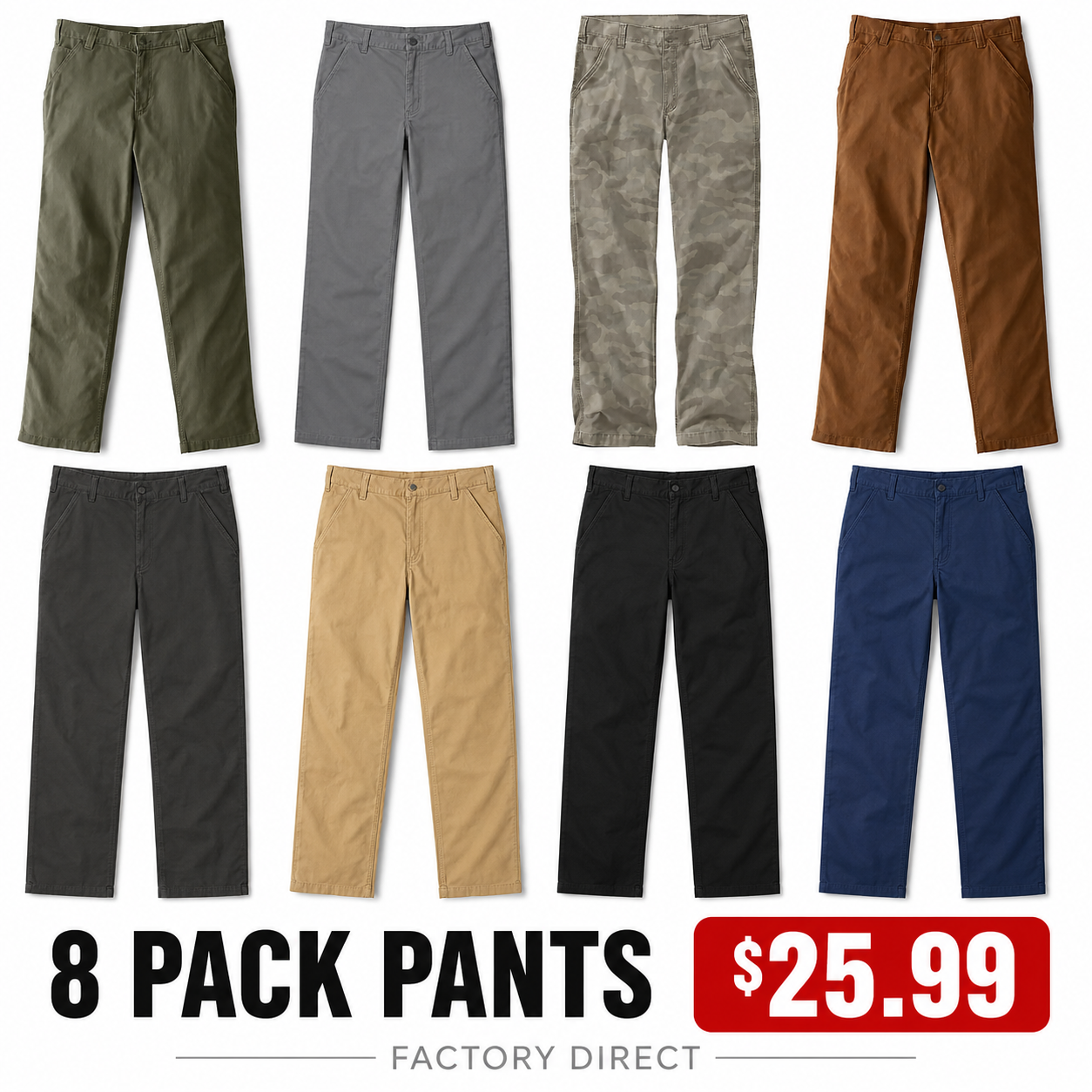 Men's Everyday Straight-Leg Work Pants 8-Pack