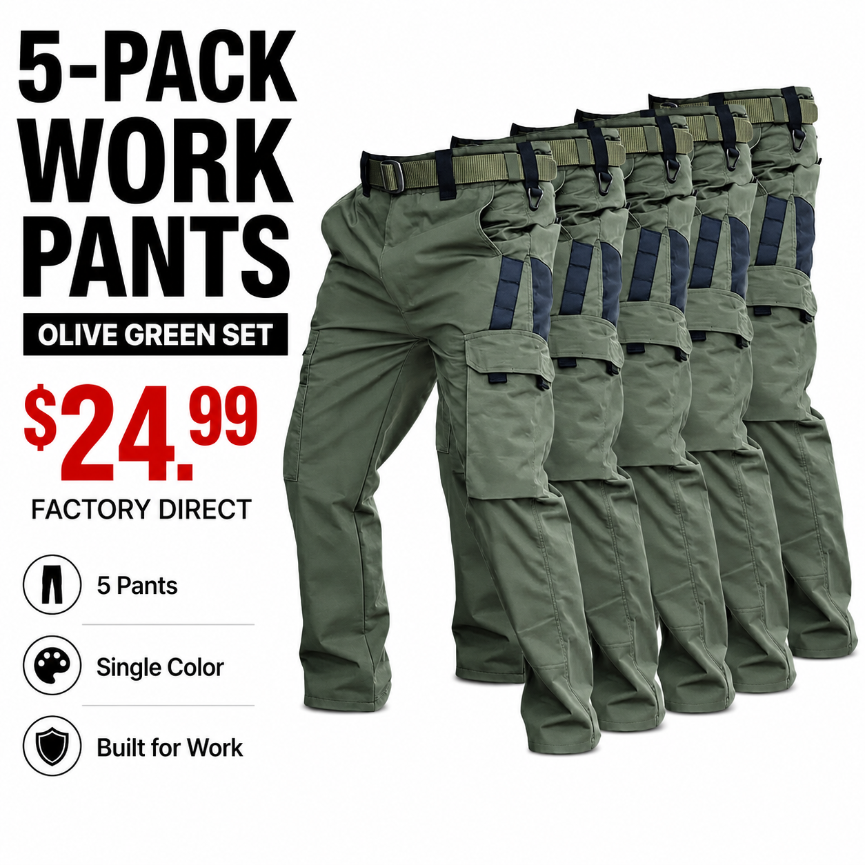 Men's Multi-Pocket Work Pants 5-Pack