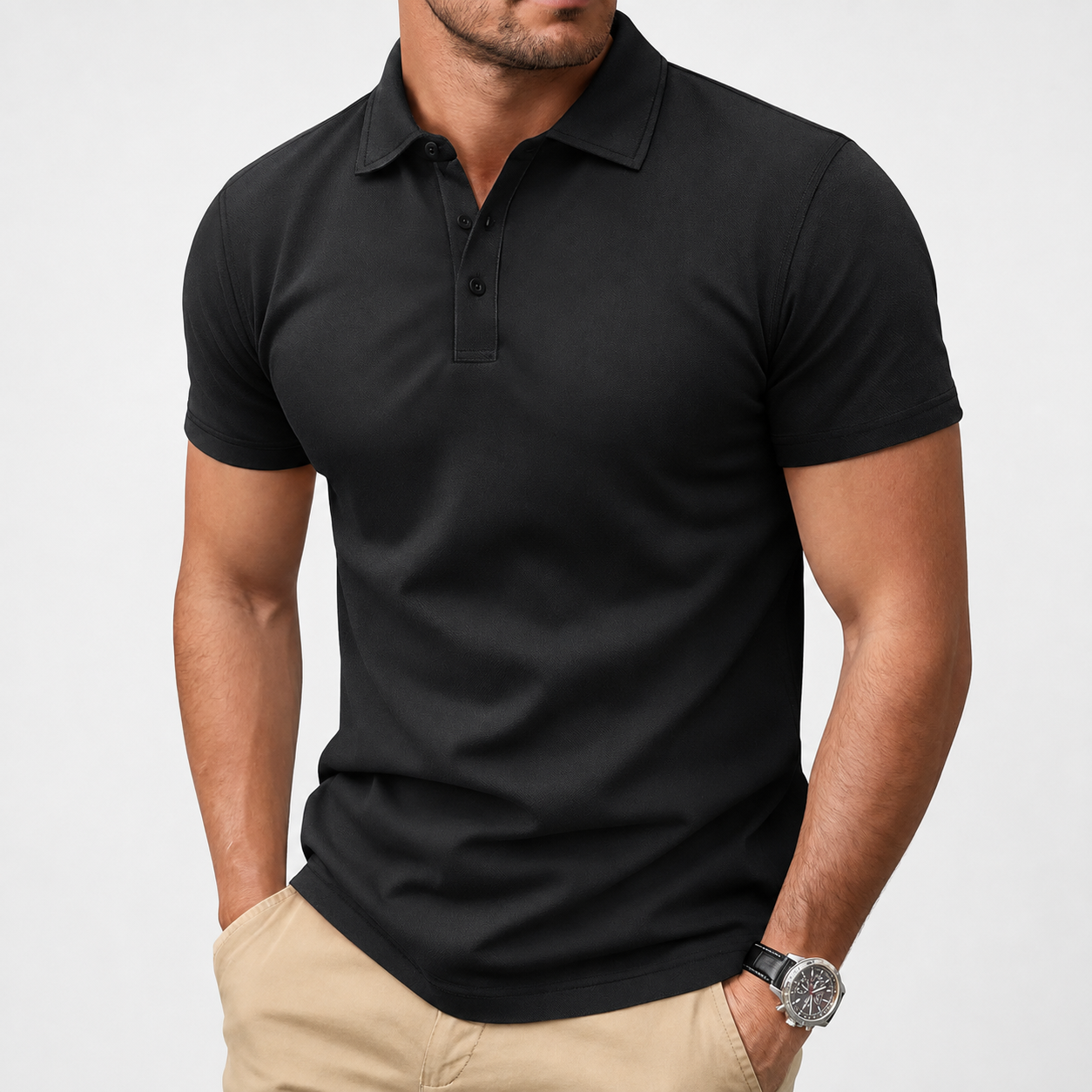 Men's Polo Shirt, Short Sleeve, Soft Cotton Piqué T-Shirt, Three-Button Classic Fit, Casual High-Performance Golf Shirt