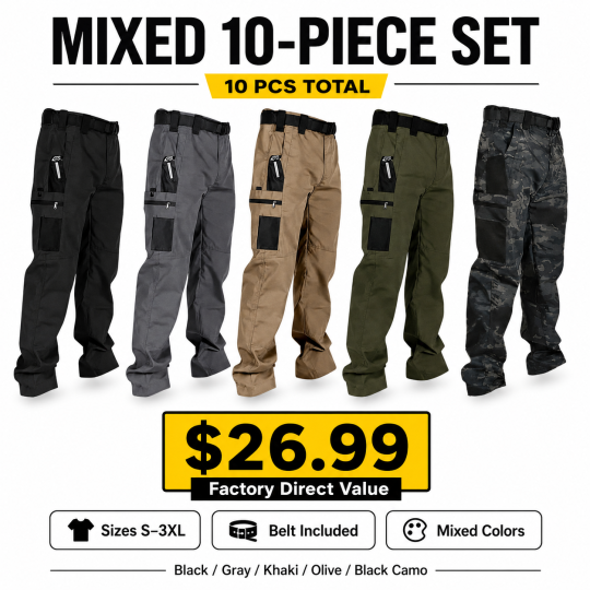 Men's Ripstop Multi-Pocket Tactical Pants 5-Piece and 10-Piece Set