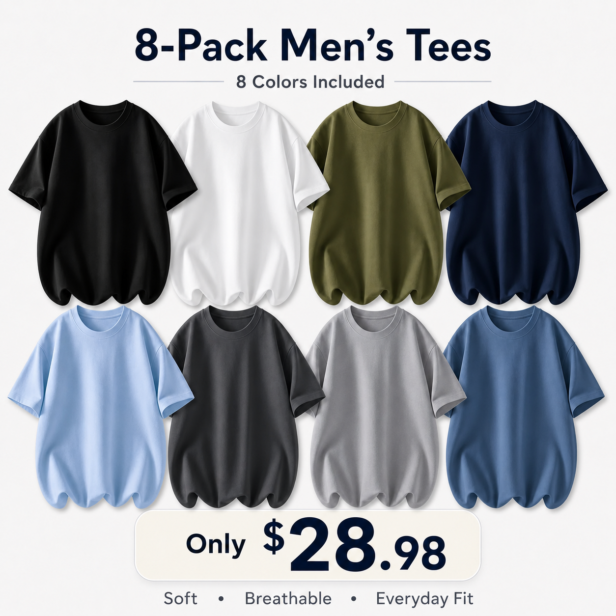 Men's Basic Crew Neck T-Shirt 4-Pack & 8-Pack