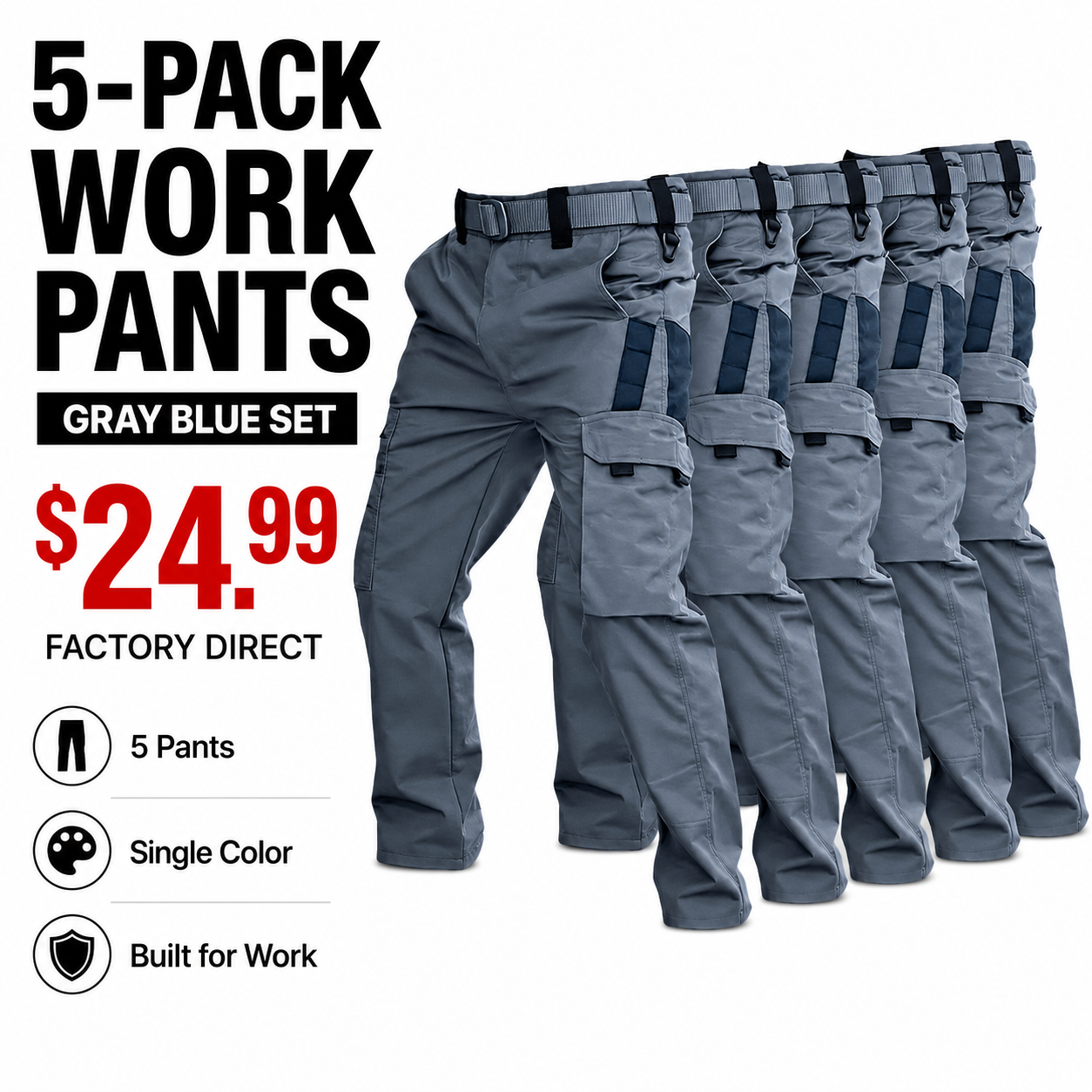 Men's Multi-Pocket Work Pants 5-Pack