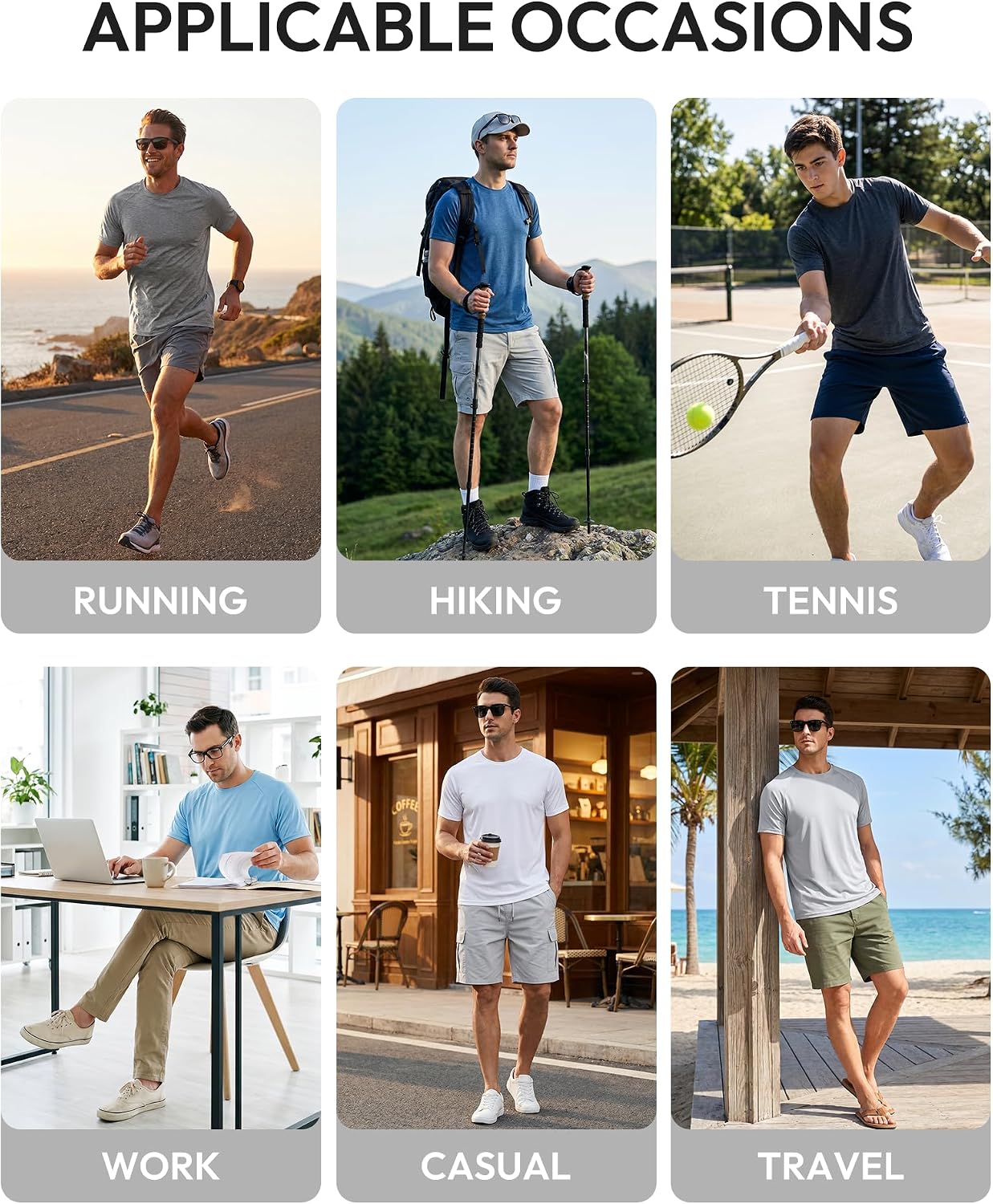 Men athletic T-shirts for running hiking tennis work casual and travel