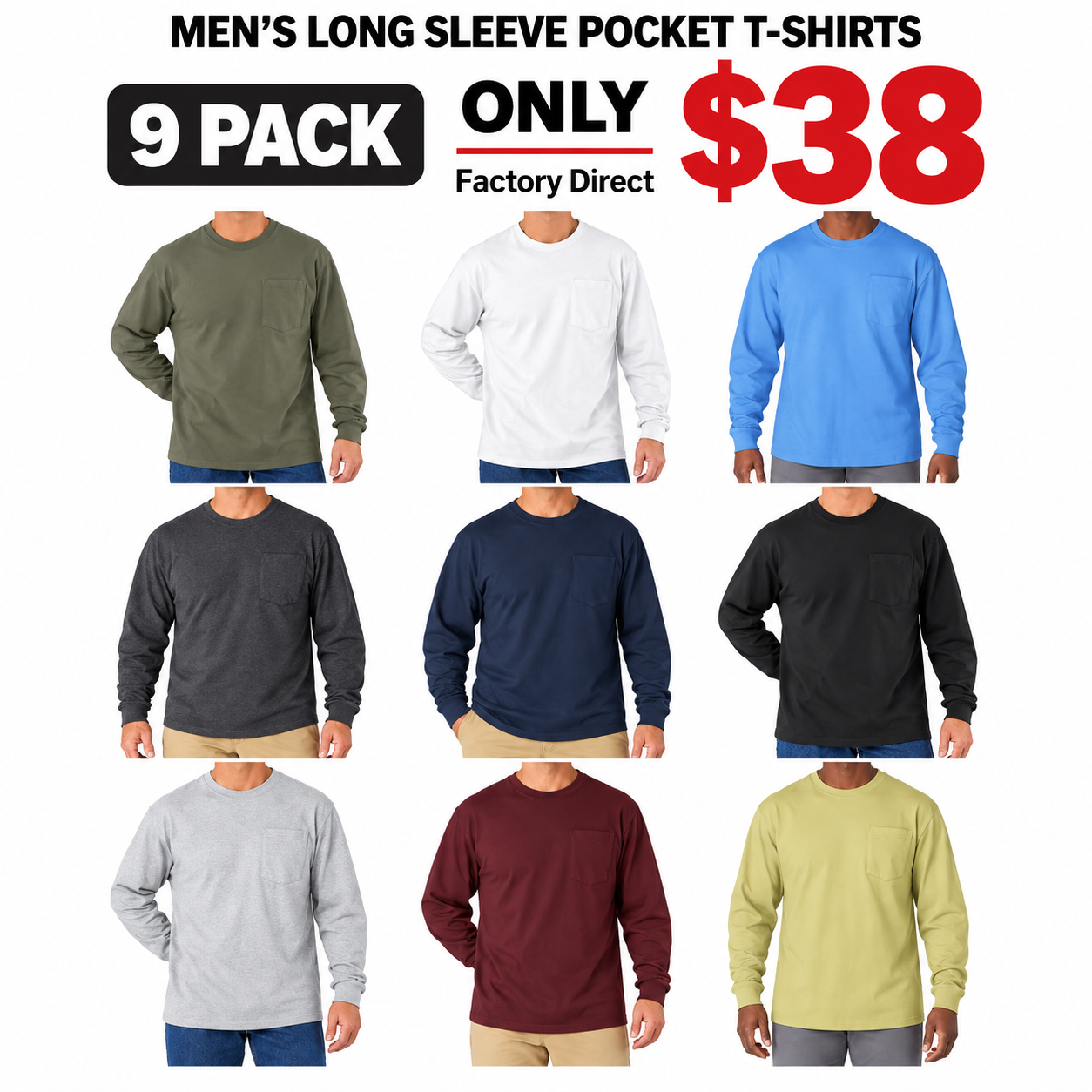 Men's Long-Sleeve Pocket T-Shirt Packs