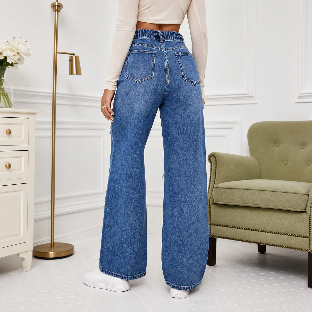 Women's High Rise Ripped Wide Leg Jeans 4-Pack & 8-Pack