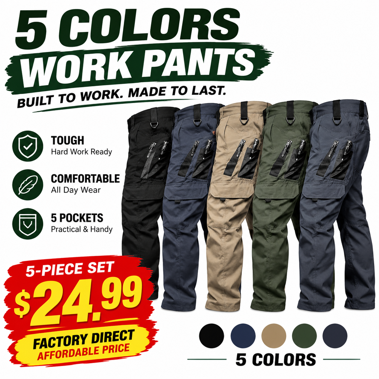 Men's Multi-Pocket Work Pants 5-Pack