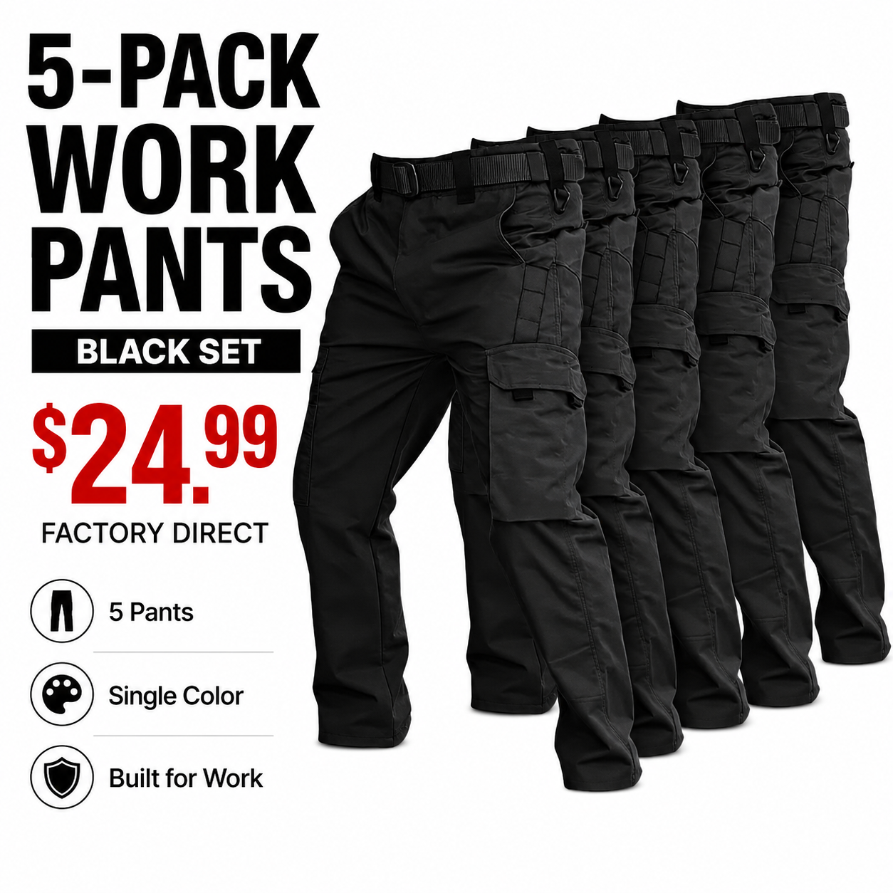 Men's Multi-Pocket Work Pants 5-Pack