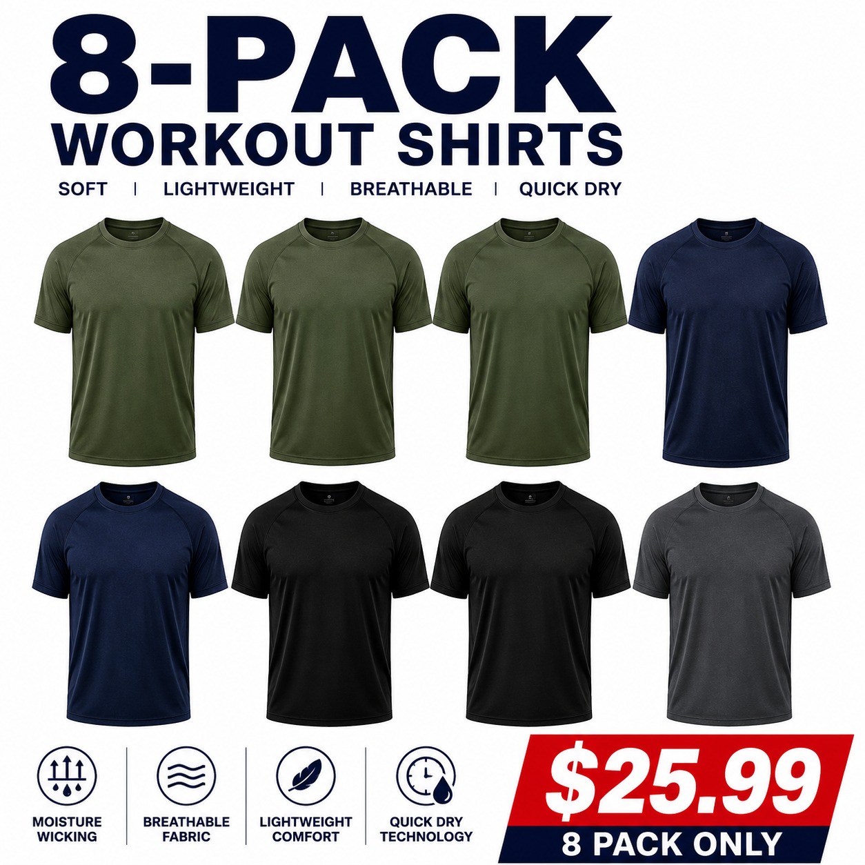 Men's 8-Pack Workout Shirts