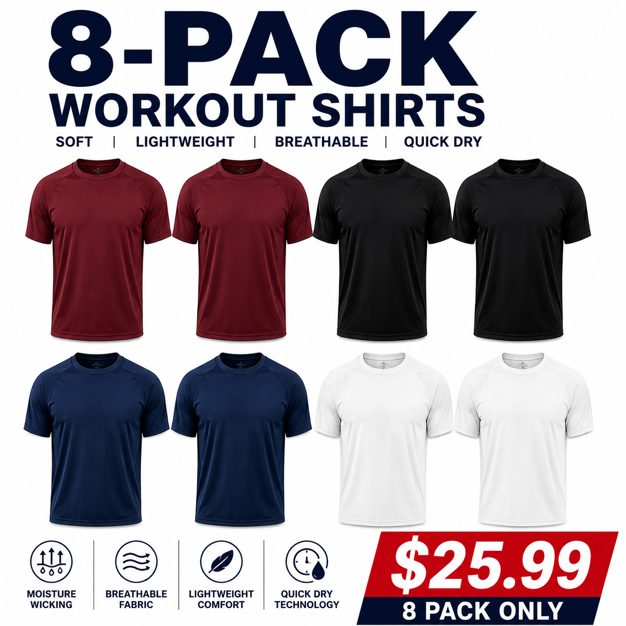 Men's 8-Pack Workout Shirts