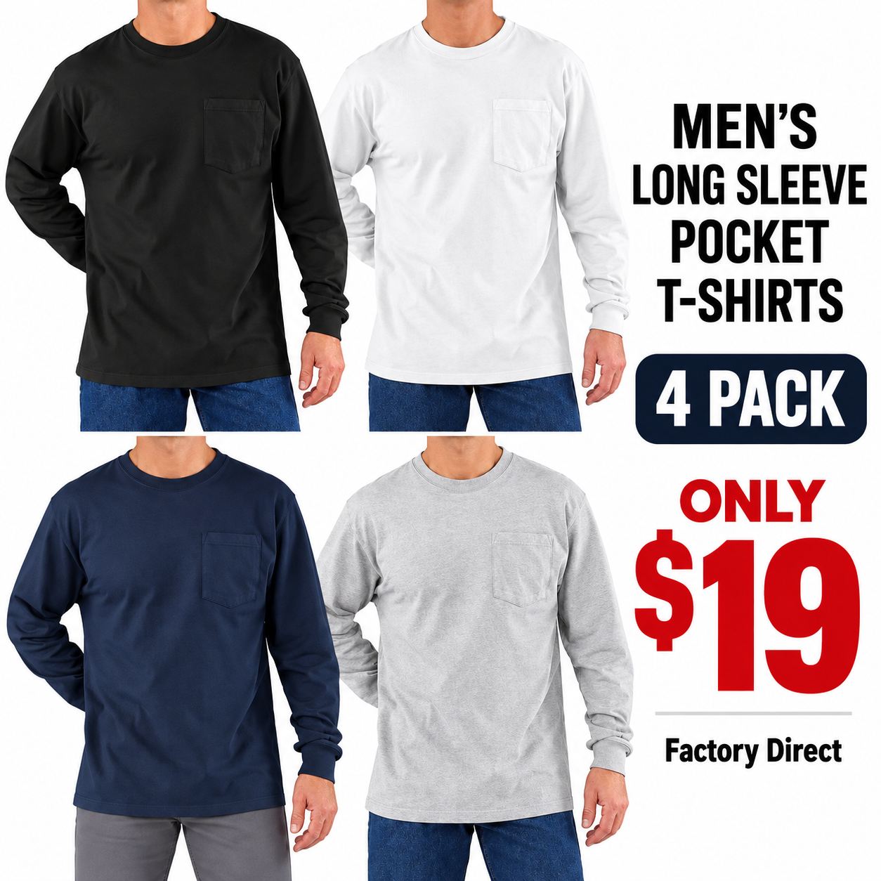 Men's Long-Sleeve Pocket T-Shirt Packs