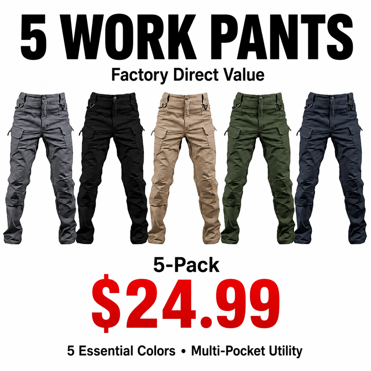 Men's Cargo Work Pants 5-Pack