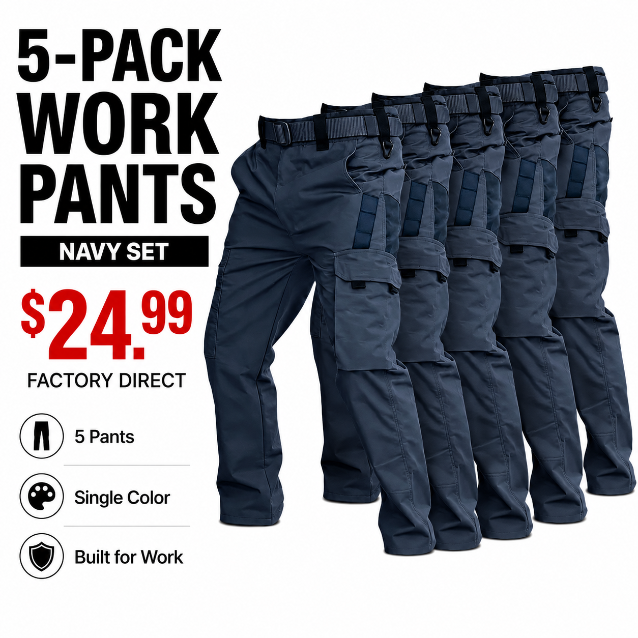 Men's Multi-Pocket Work Pants 5-Pack