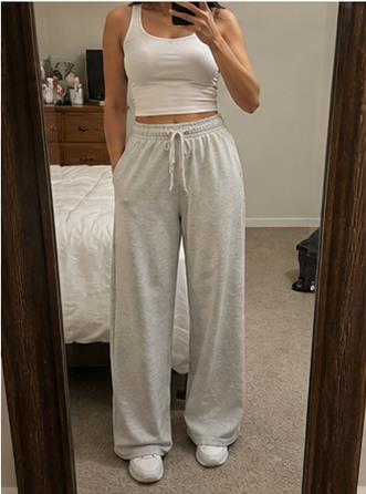 Women's Wide Leg High Waist Sporty Casual Sweatpants with Pockets fit reference