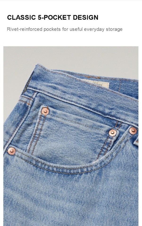 Close-up of denim pocket and rivet details