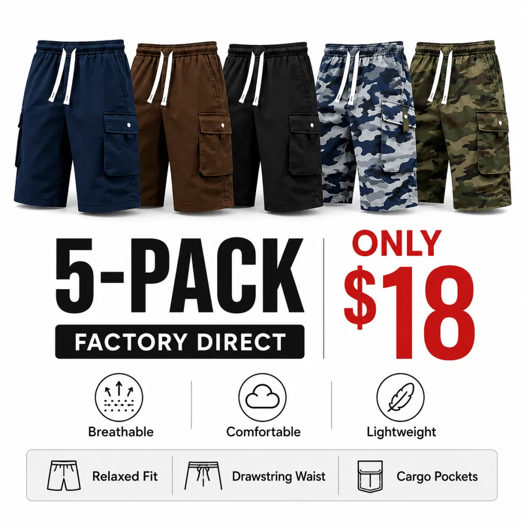 Men's Cargo Shorts 5-Pack & 10-Pack Bundle