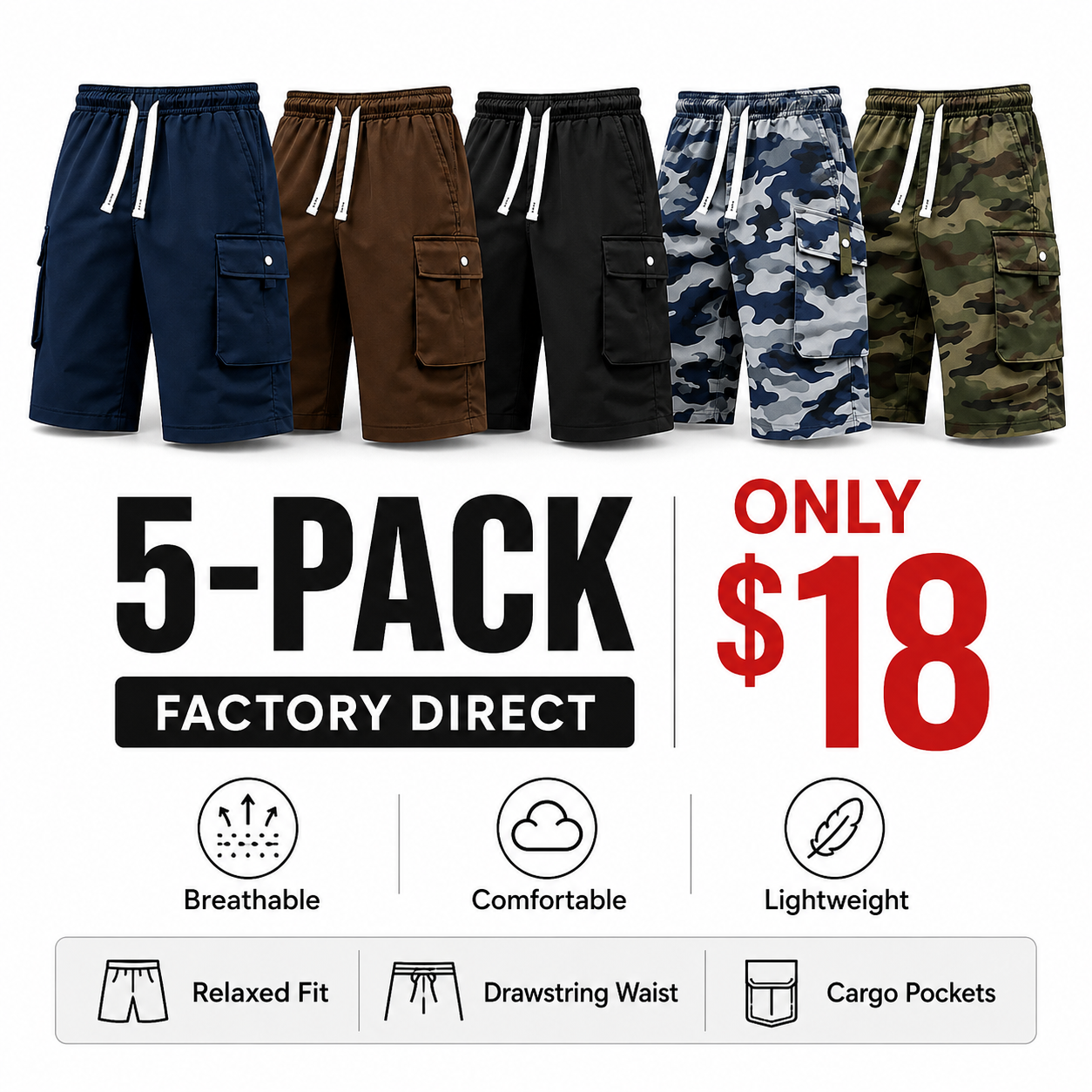 Men's Casual Cargo Calf Shorts