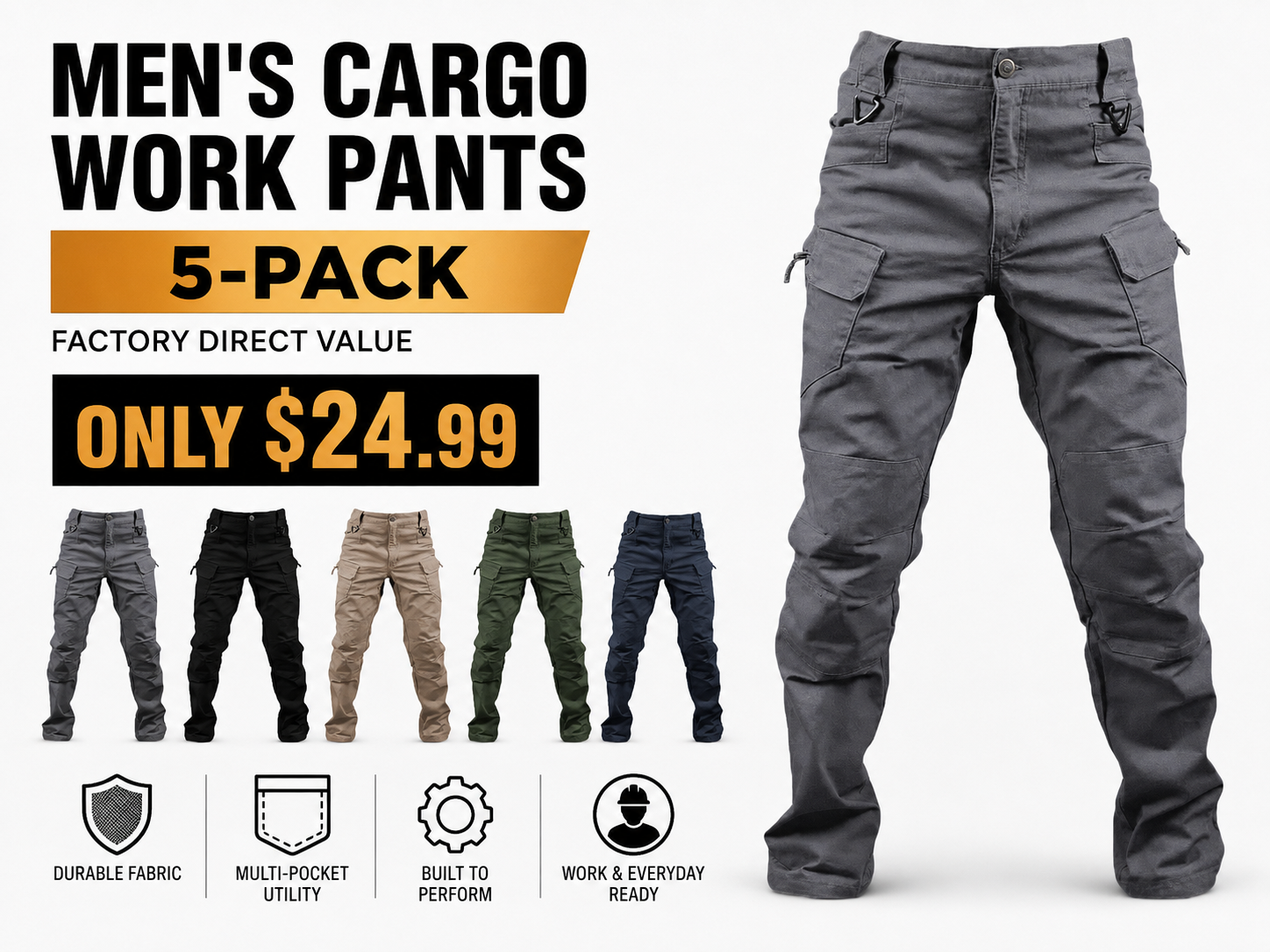 Men's cargo work pants 5-pack offer image