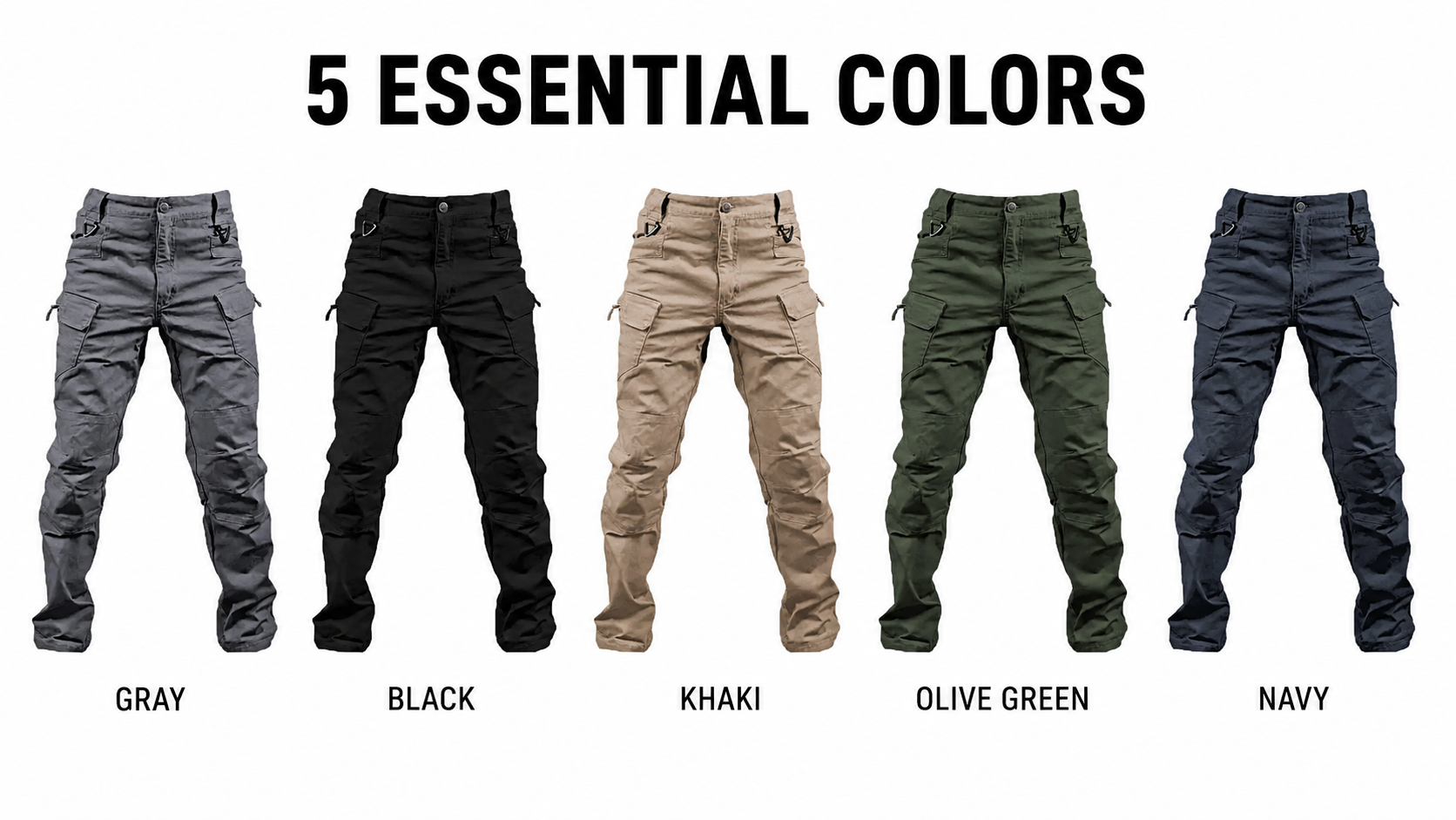 Five color options for cargo work pants
