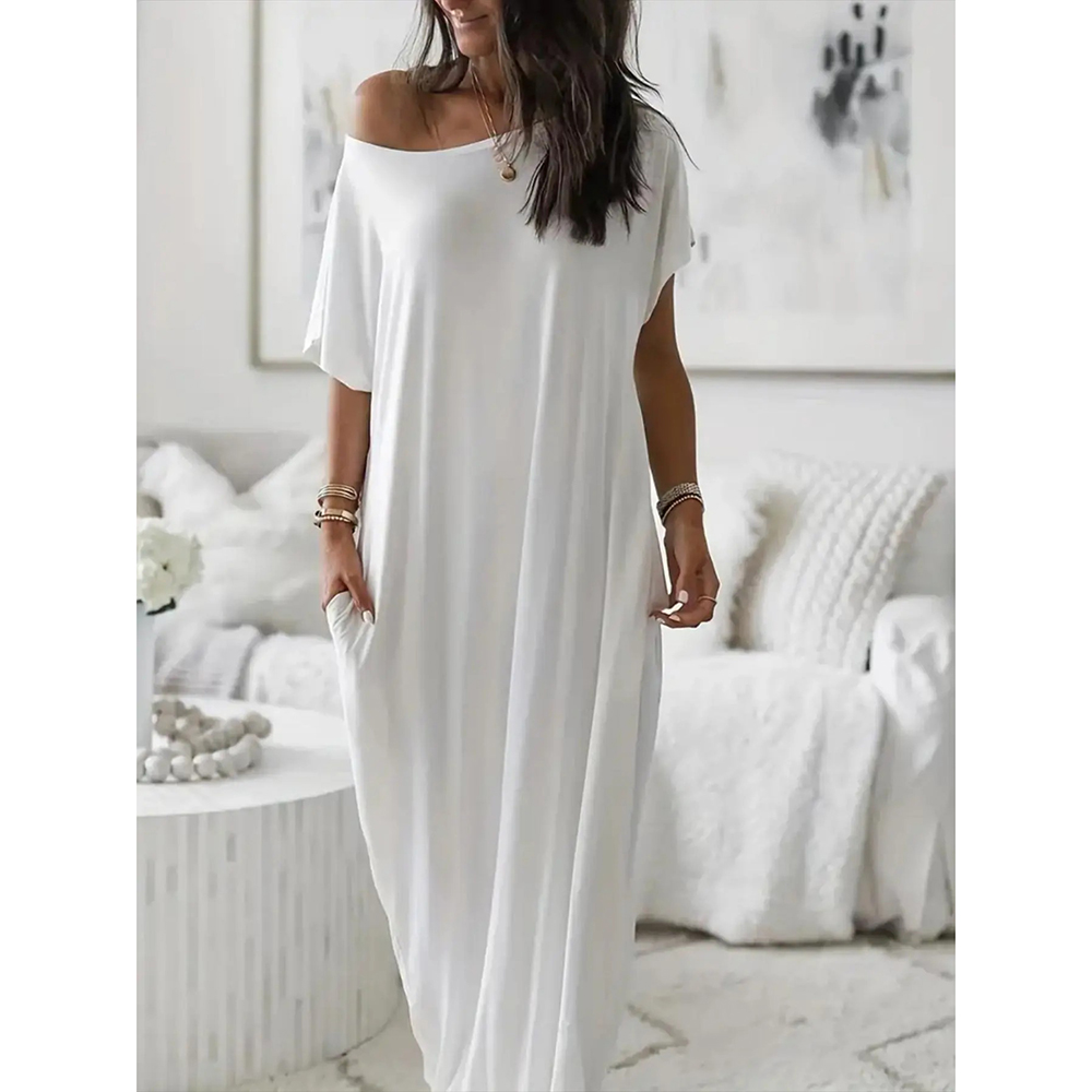 Women's Basic Solid Color Batwing Sleeve Loungewear Dress