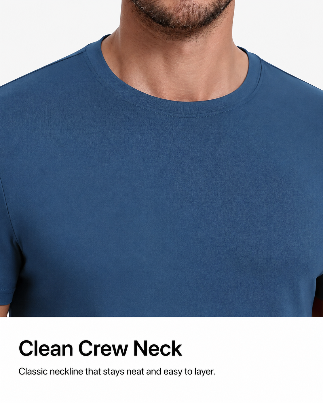 Clean crew neck detail on men's T-shirt