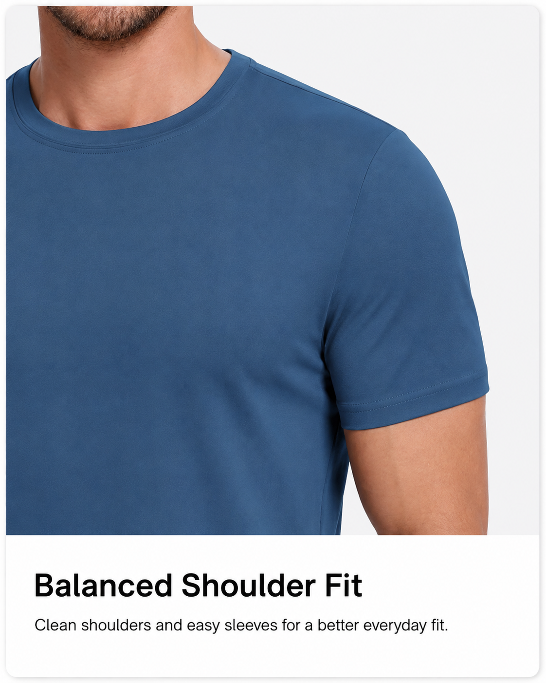 Balanced shoulder fit detail on men's T-shirt