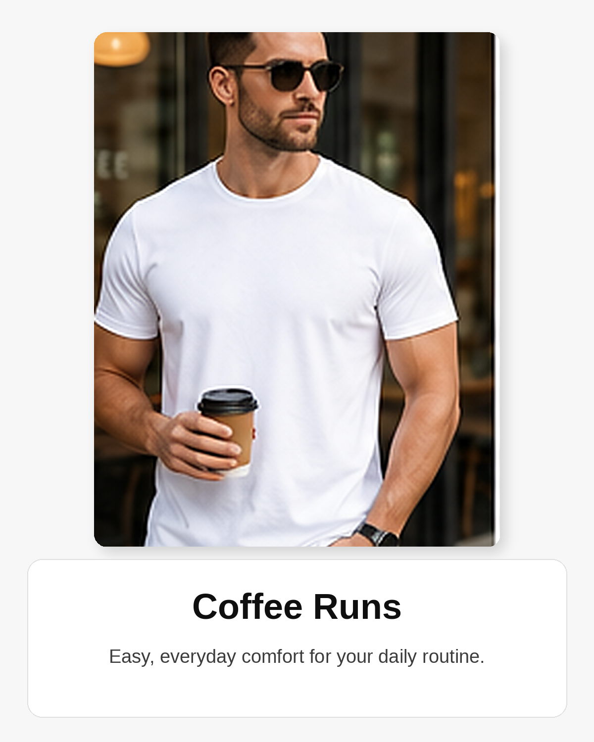 Coffee runs outfit card for men's crew neck T-shirt