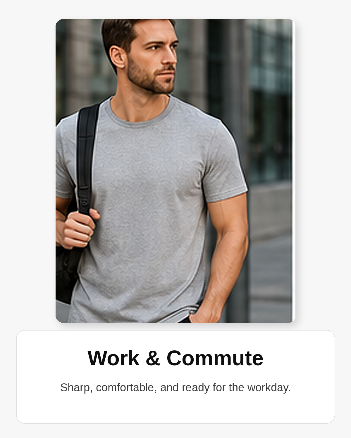 Work and commute outfit card for men's crew neck T-shirt