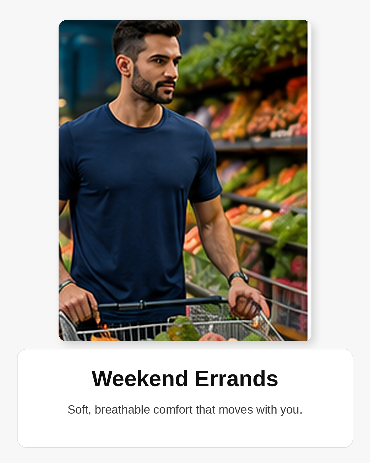 Weekend errands outfit card for men's crew neck T-shirt