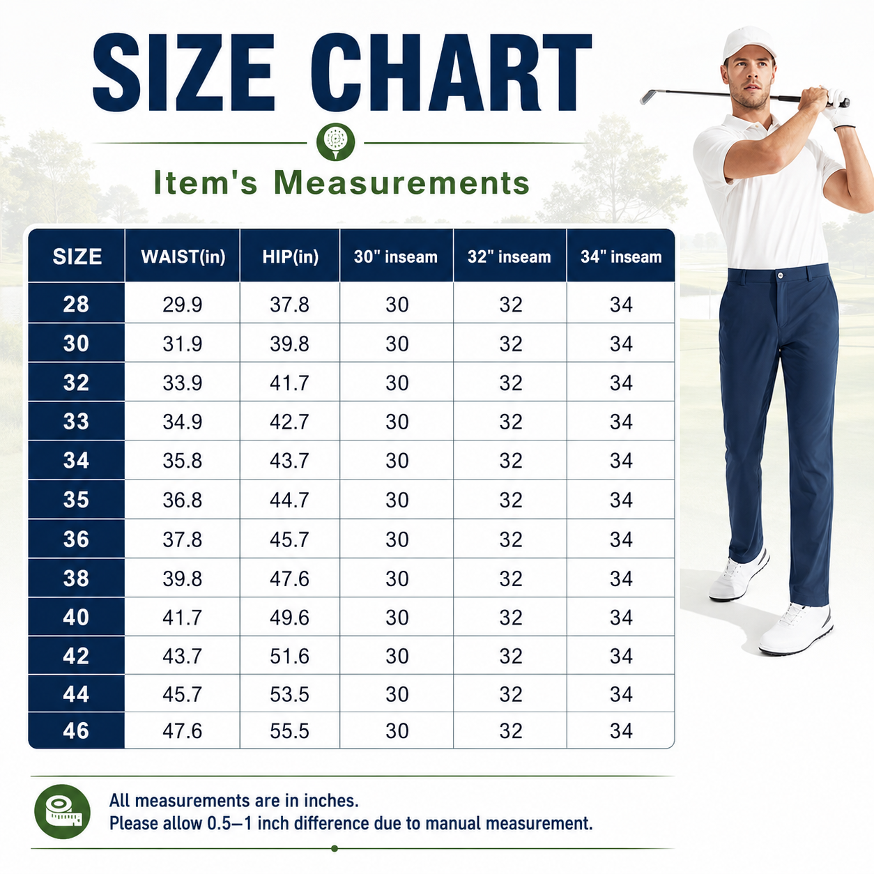 Men's Golf Pants, Stretch Work Dress Pants, 30"/32"/34" Quick-drying, Lightweight, Comfortable Casual Pants with Pockets