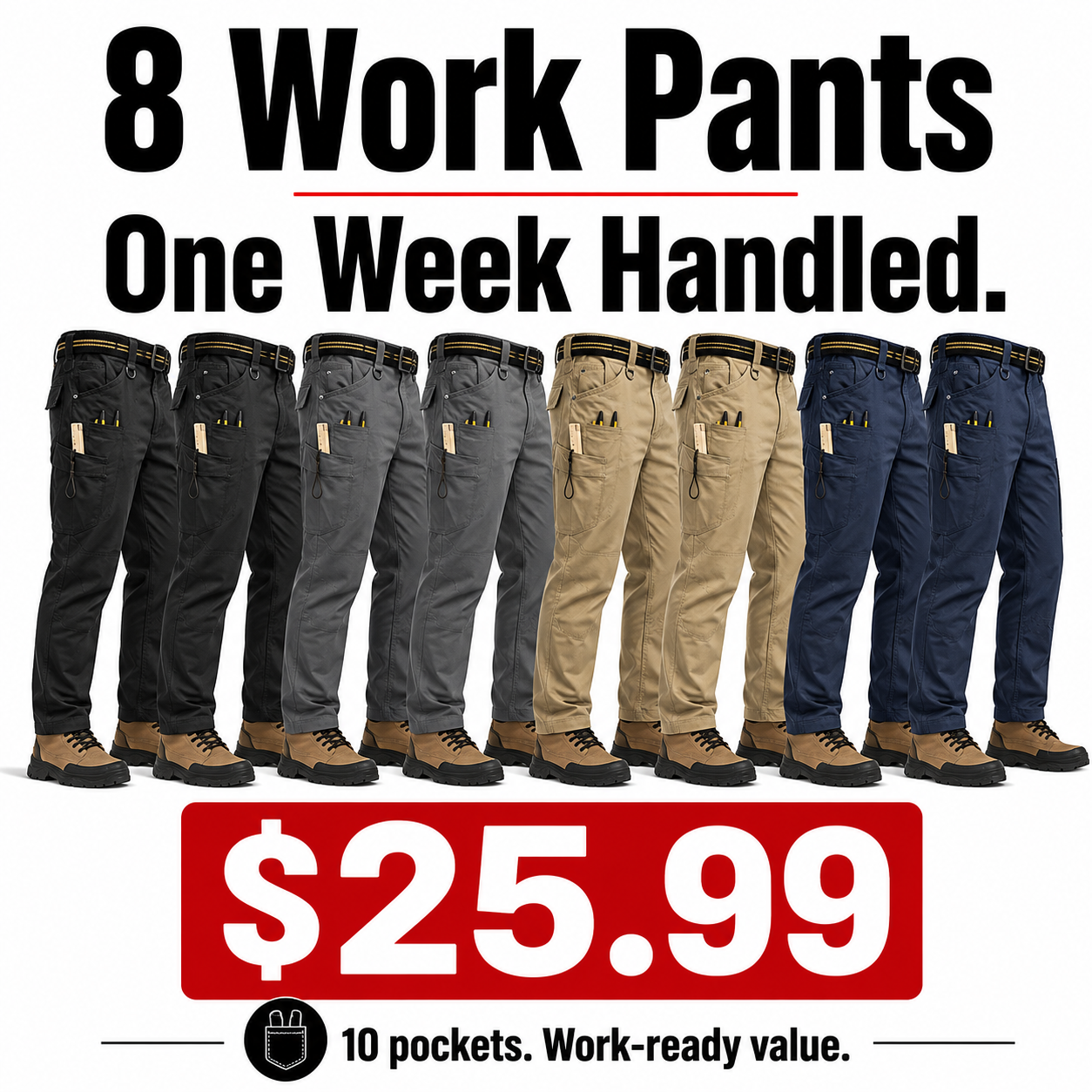 Men's Tactical Cargo Pants 8-Pack